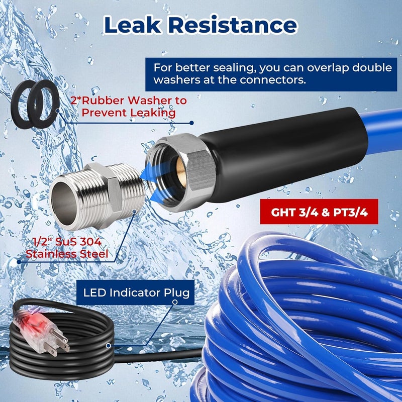REHOSEUP 30FT,15FT, Heated Water Hose for RV,-45 ℉ Antifreeze Heated Drinking Garden Water Hose，Electrically Heated Garden Hoses, Rv Accessories，Rv，Rv Water Hose,Auto Accessory （30FT） - Image 5